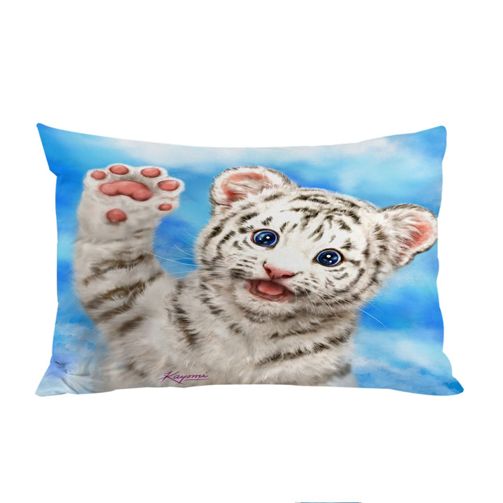 Cute Cat Designs Hi Five White Tiger Cub Pillow Cases