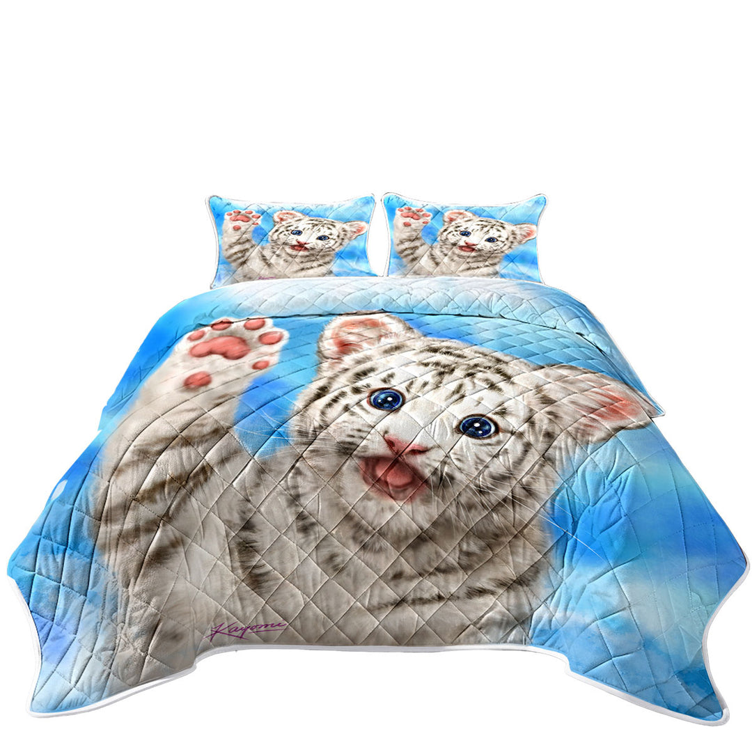 Cute Cat Designs Hi Five White Tiger Cub Quilt