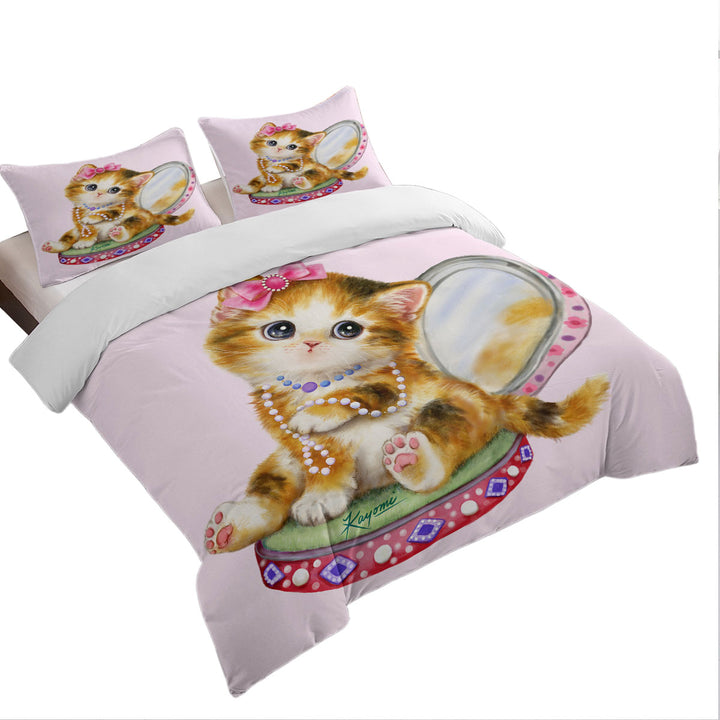 Cute Cat Drawings Ginger Tabby Girl Kitten Duvet Cover