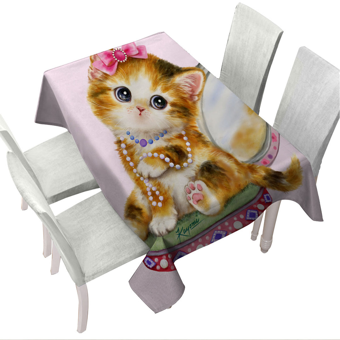 Cute Cat Drawings Ginger Tabby Girl Kitten Tablecloths