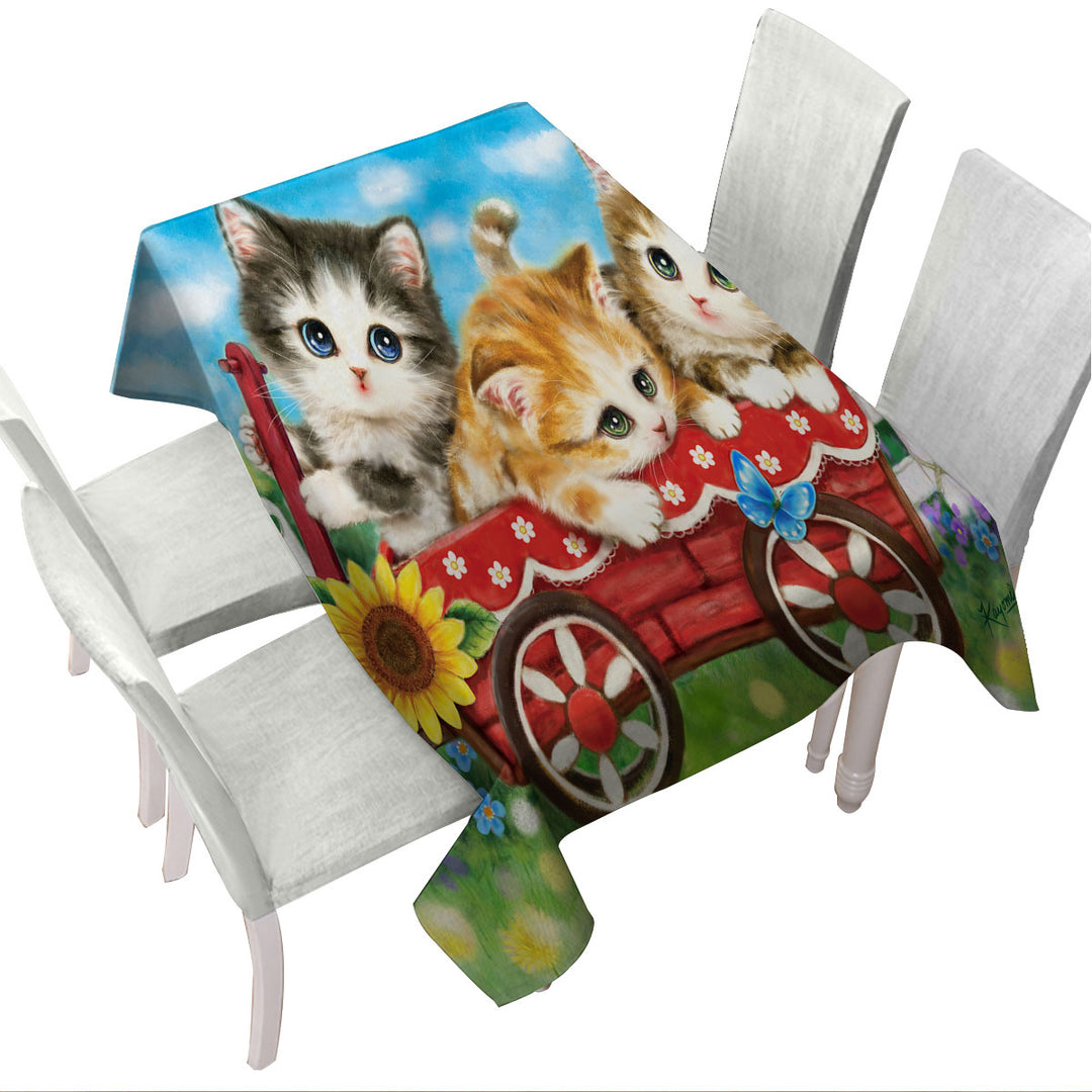 Cute Cat Drawings for Kids Kitten in Wagon Tablecloth