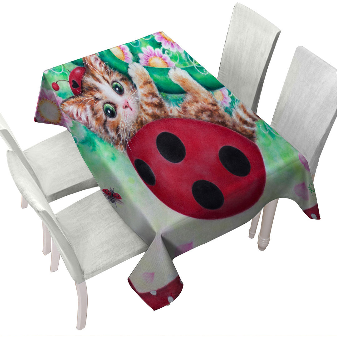 Cute Cat Drawings for Kids Ladybug Kitty Custom table Covers
