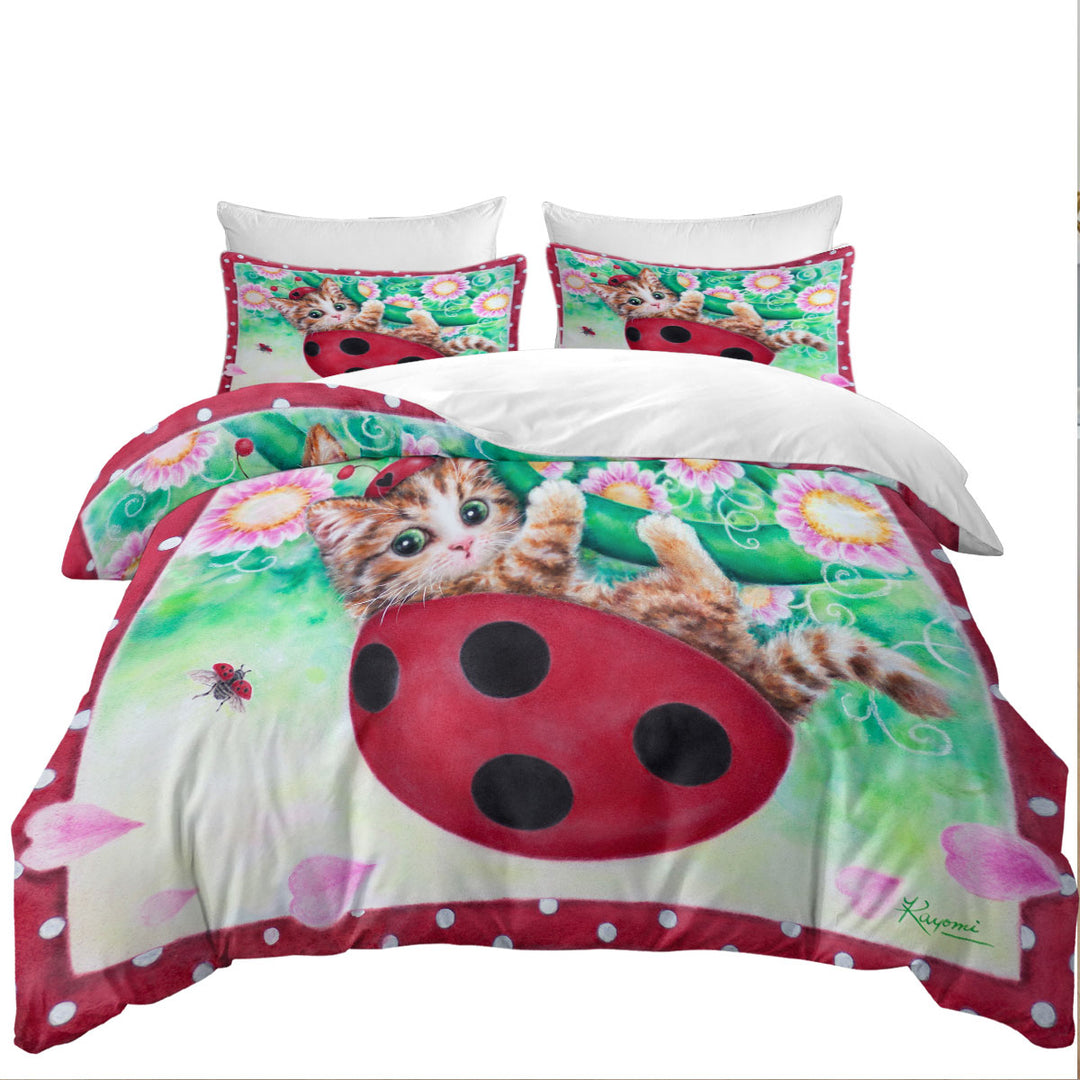 Cute Cat Drawings for Kids Ladybug Kitty Duvet Covers