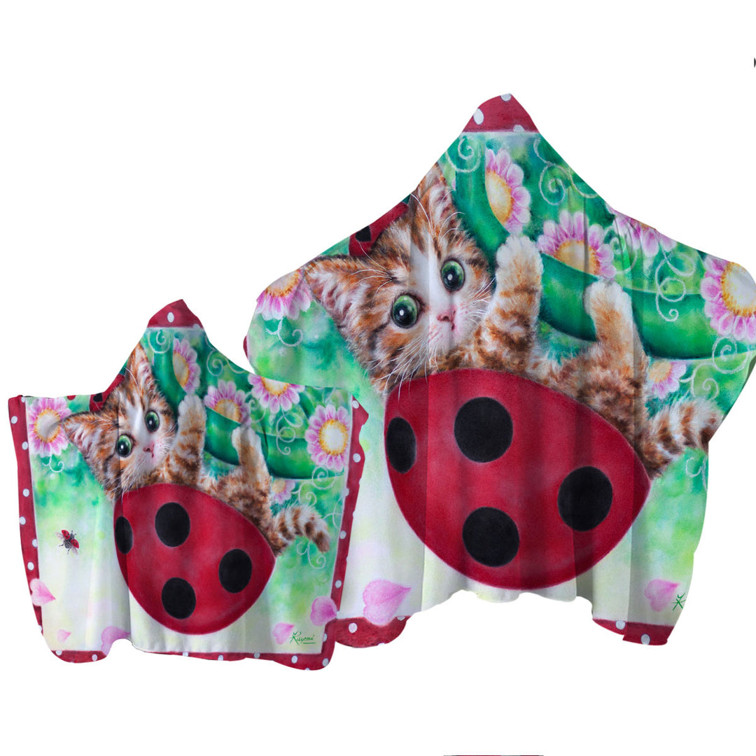 Cute Cat Drawings for Kids Ladybug Kitty Towel with Hood