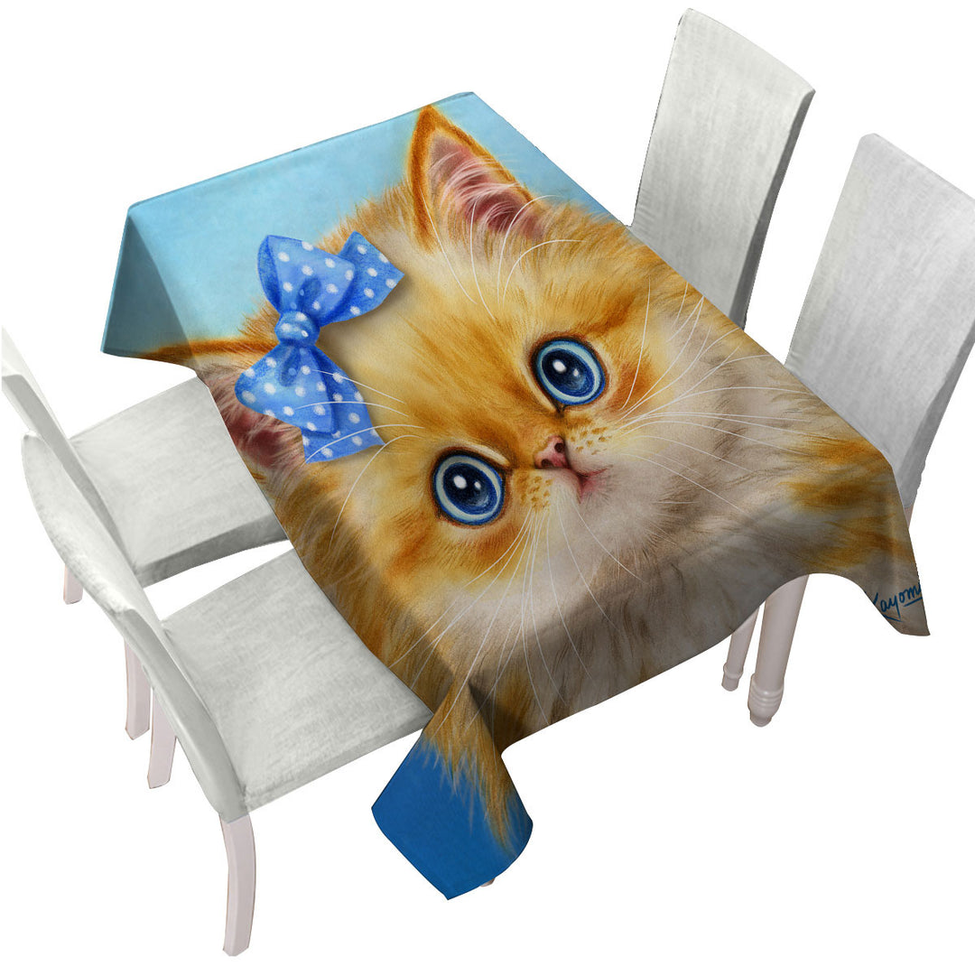 Cute Cats Adorable Blue Ribbon Kitten Custom table Covers