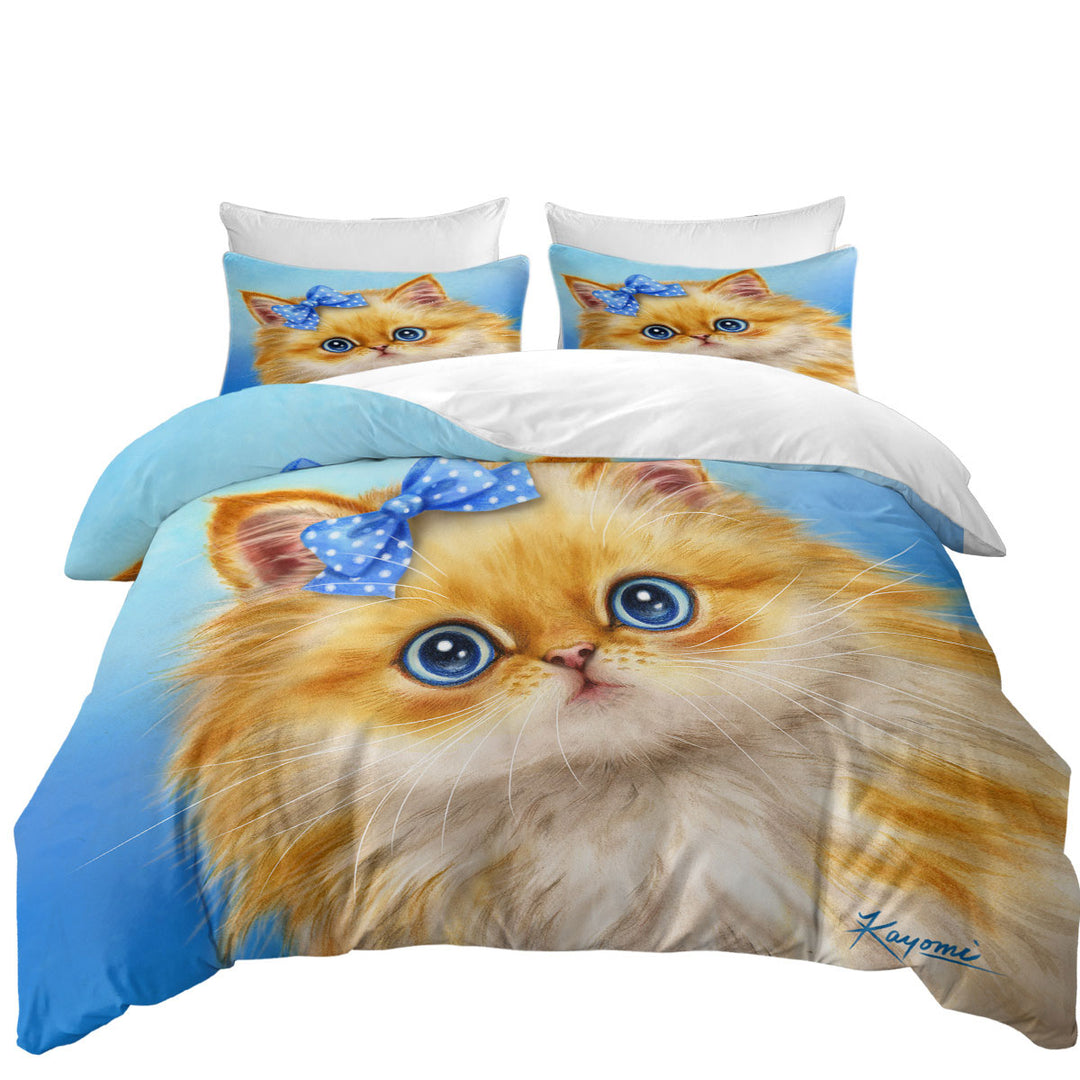 Cute Cats Adorable Blue Ribbon Kitten Duvet Cover sale