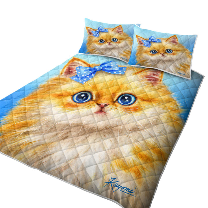 Cute Cats Adorable Blue Ribbon Kitten King Size Bedspreads