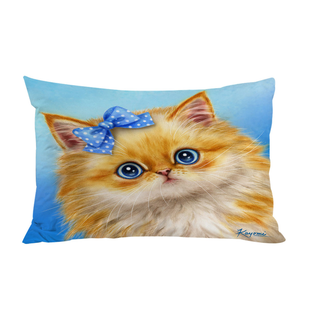 Cute Cats Adorable Blue Ribbon Kitten Pillowcase