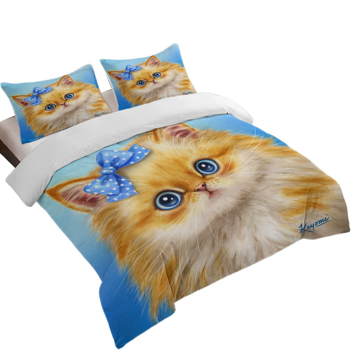 Cute Cats Adorable Blue Ribbon Kitten Quilt Cover