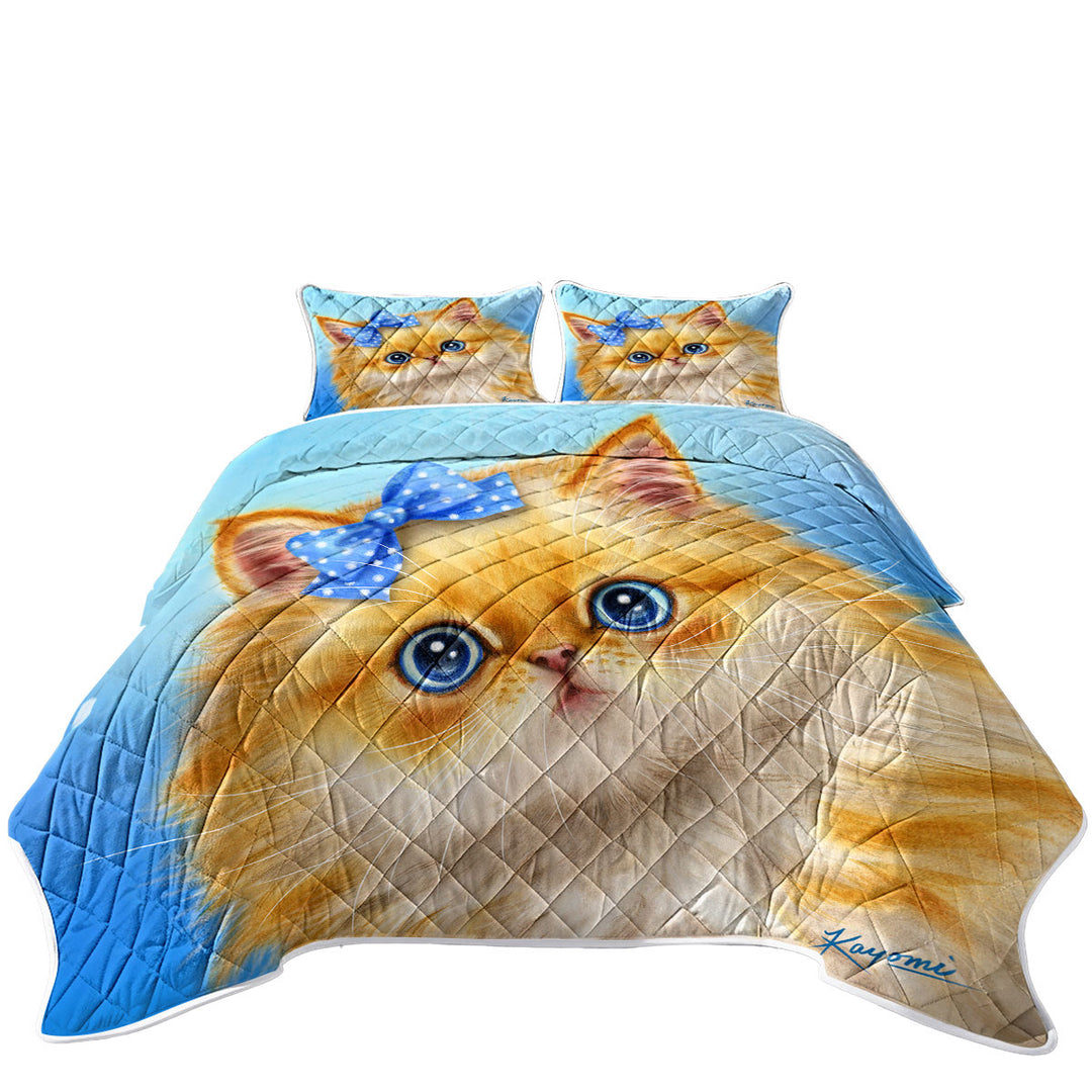 Cute Cats Adorable Blue Ribbon Kitten Summer Quilt