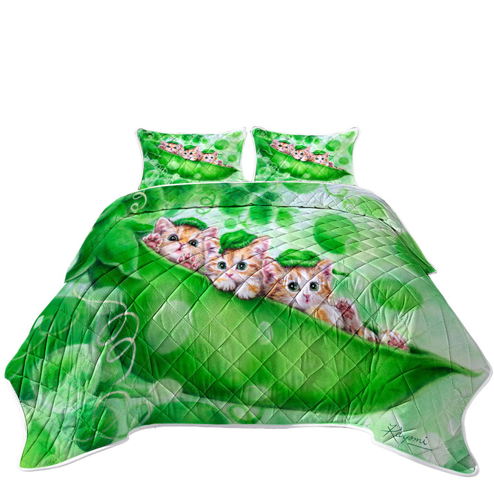 Cute Cats Art Drawing Peapod Ginger Kittens Coverlet
