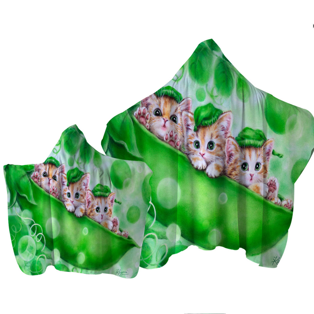 Cute Cats Art Drawing Peapod Ginger Kittens Towel with Hood
