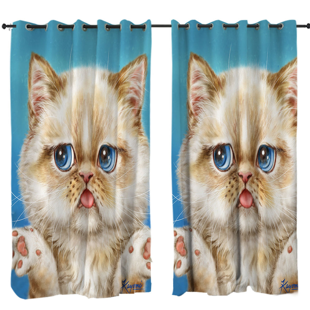 Cute Cats Art Drawings Brown Kitten Curtain