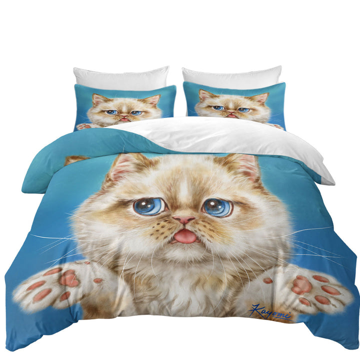 Cute Cats Art Drawings Brown Kitten Duvet Cover