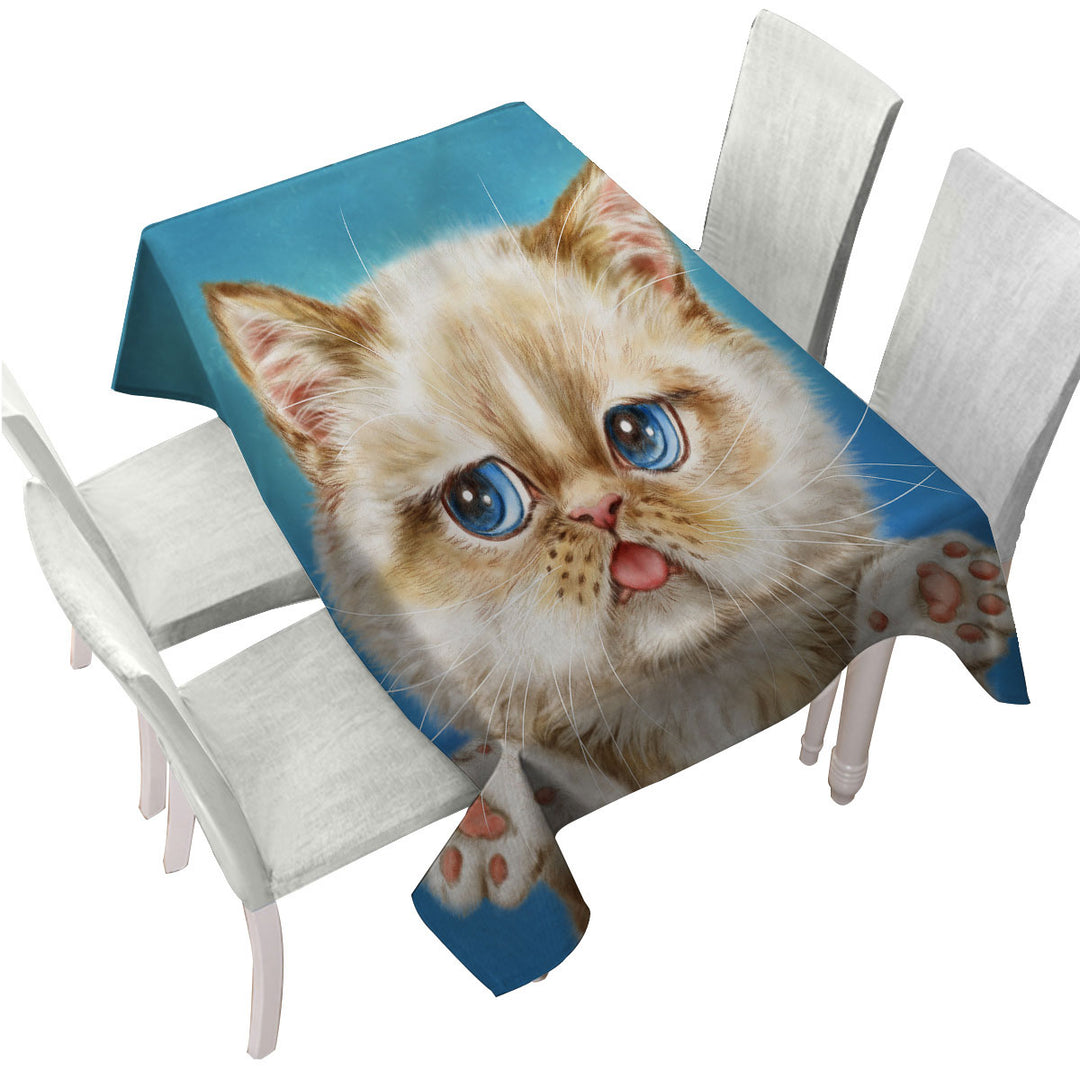 Cute Cats Art Drawings Brown Kitten Tablecloth