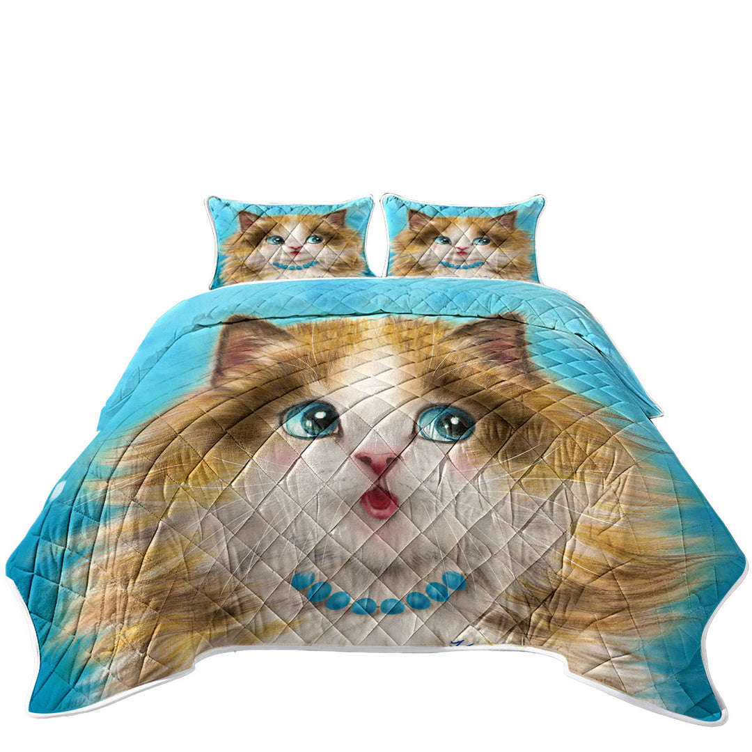 Cute Cats Art Girly Kitten Blushing King Size Bedspreads