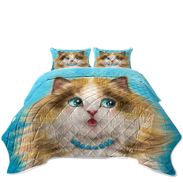 Cute Cats Art Girly Kitten Blushing King Size Bedspreads