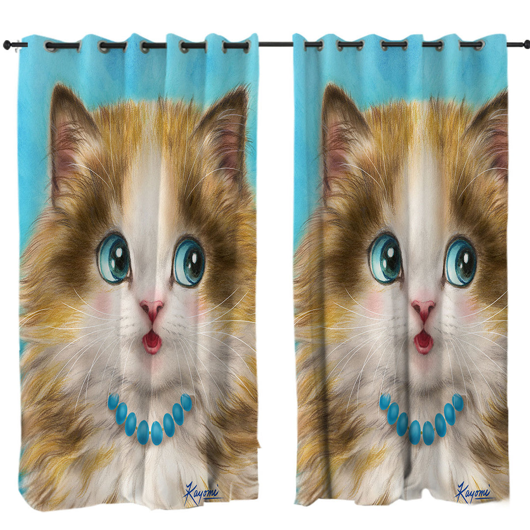 Cute Cats Art Girly Kitten Blushing Window Curtains
