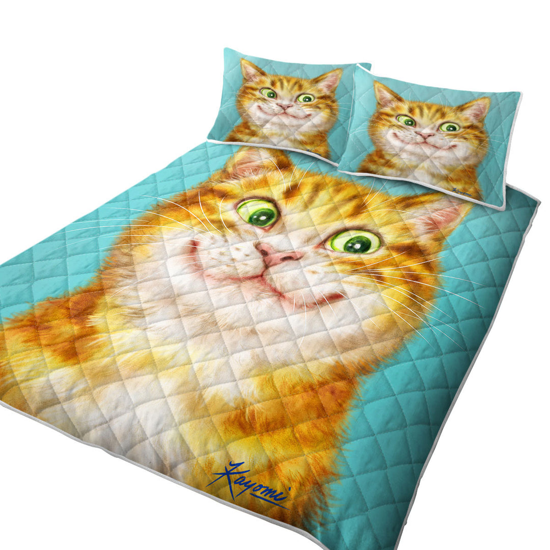 Cute Cats Art Happy Ginger Kitten California King Quilt Sets