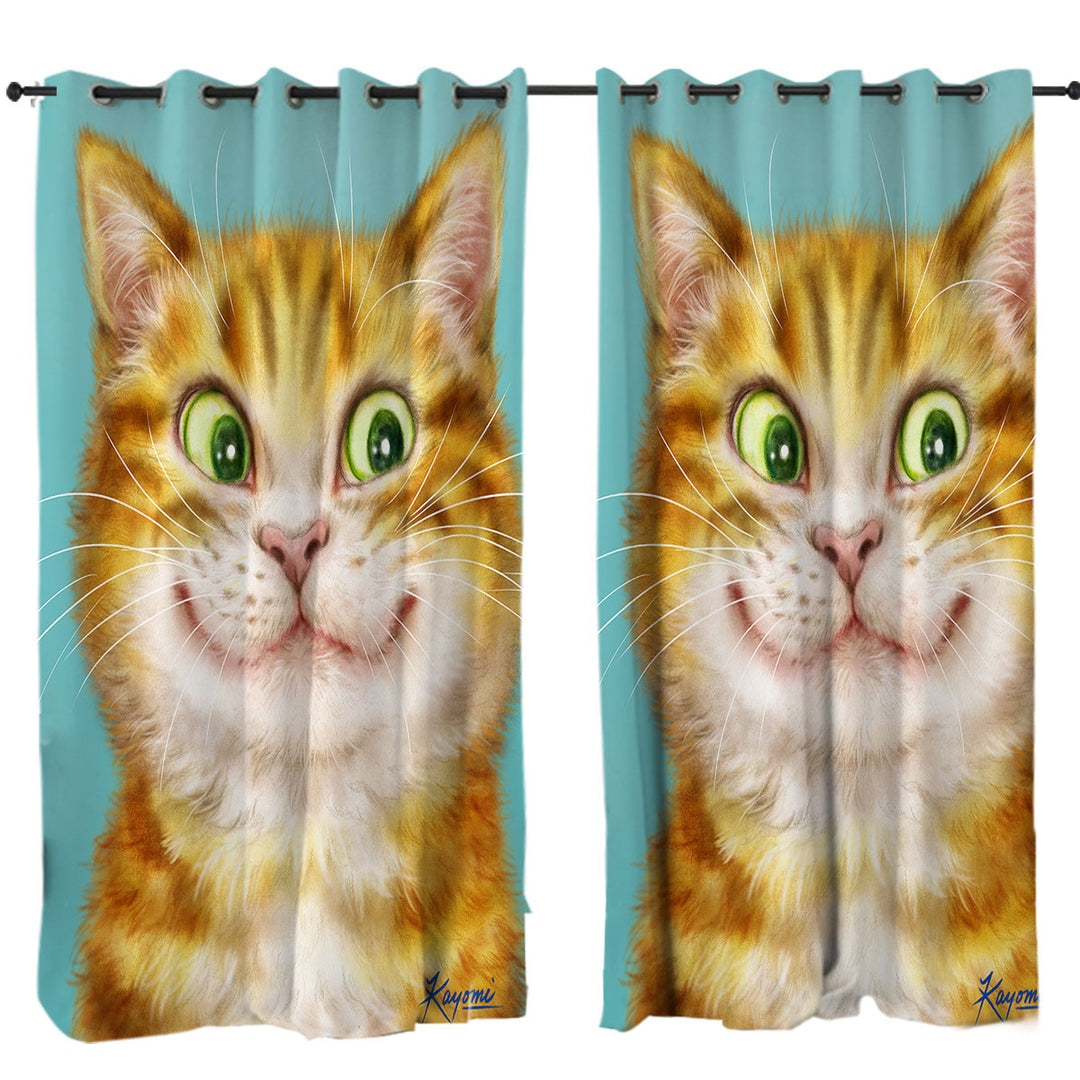 Cute Cats Art Happy Ginger Kitten Curtain
