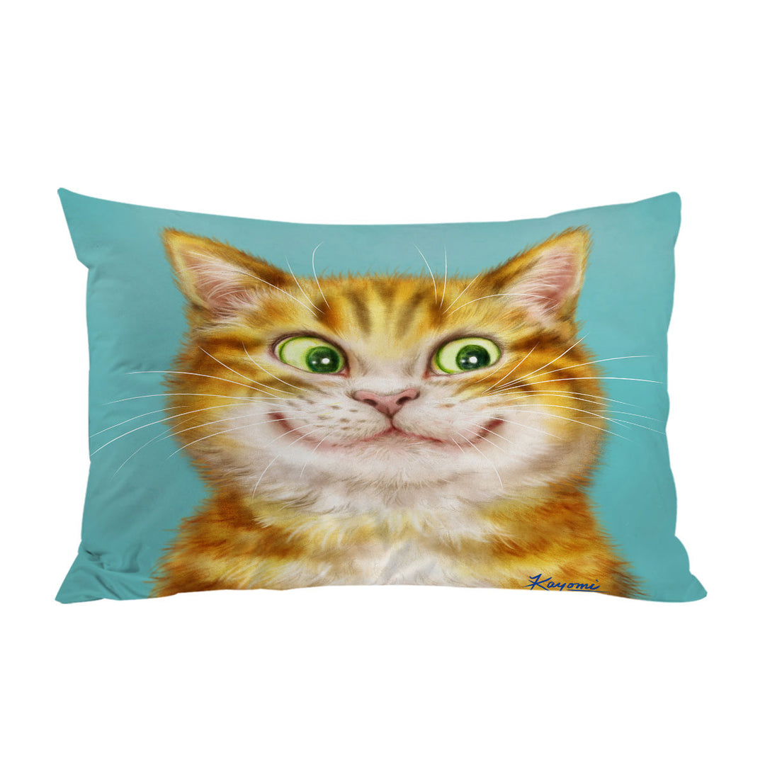 Cute Cats Art Happy Ginger Kitten Pillow Case Covers