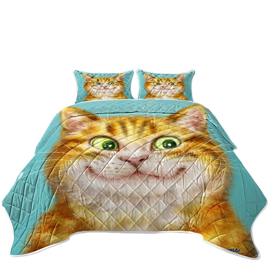 Cute Cats Art Happy Ginger Kitten Quilts