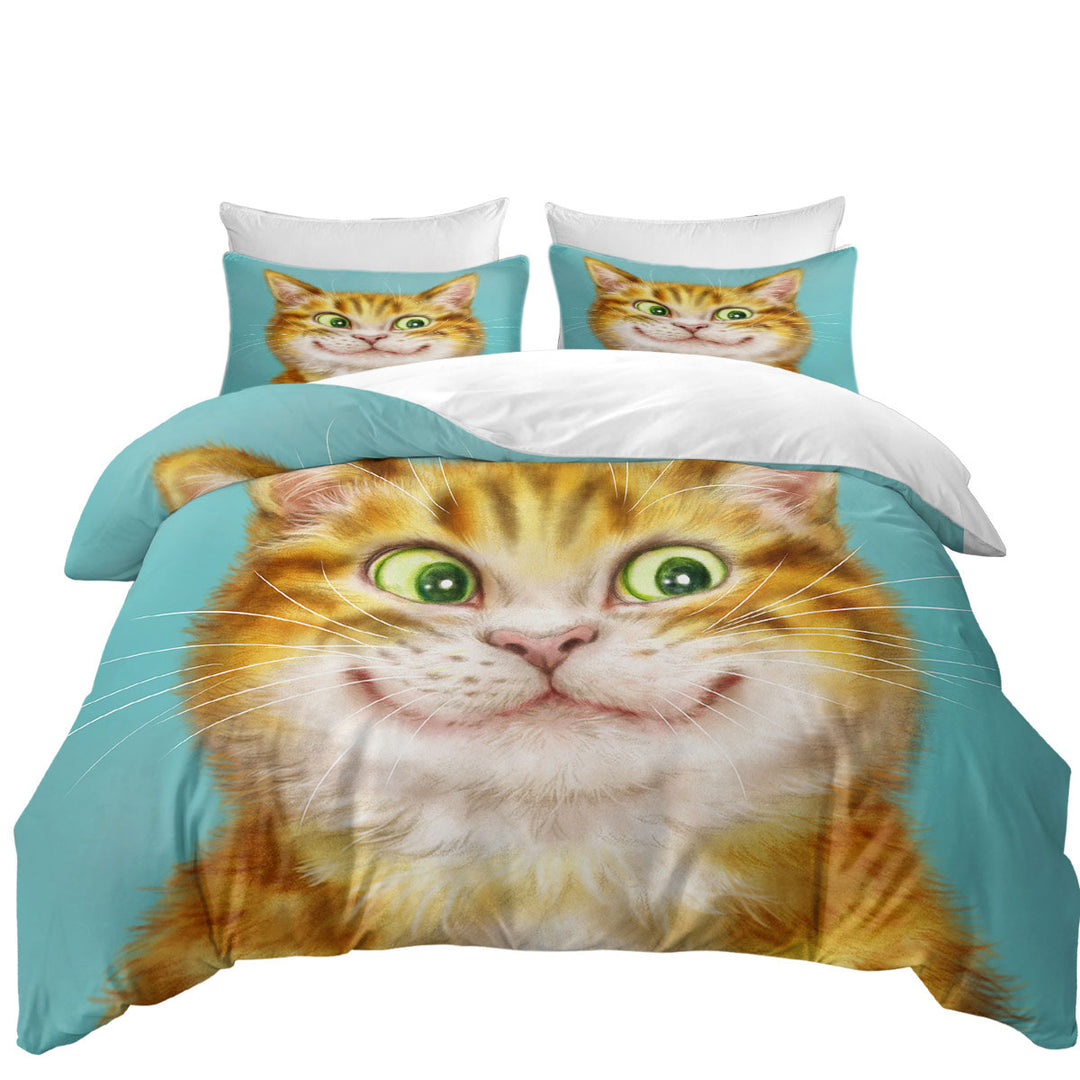 Cute Cats Art Happy Ginger Kitten Twin Duvet Covers