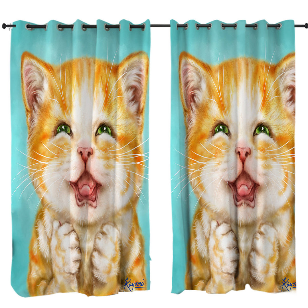 Cute Cats Art Joyful Ginger Kitten Curtain