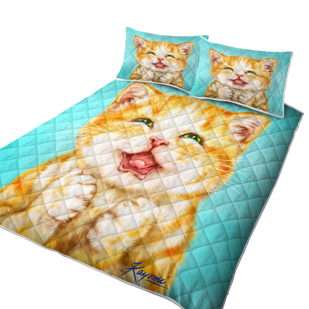 Cute Cats Art Joyful Ginger Kitten King Size Quilt Sets