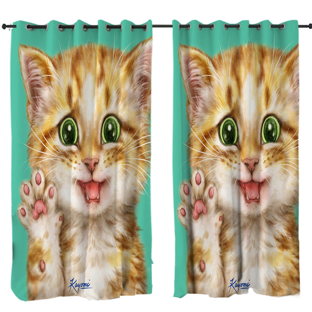 Cute Cats Art Shy Ginger Kitten Curtain
