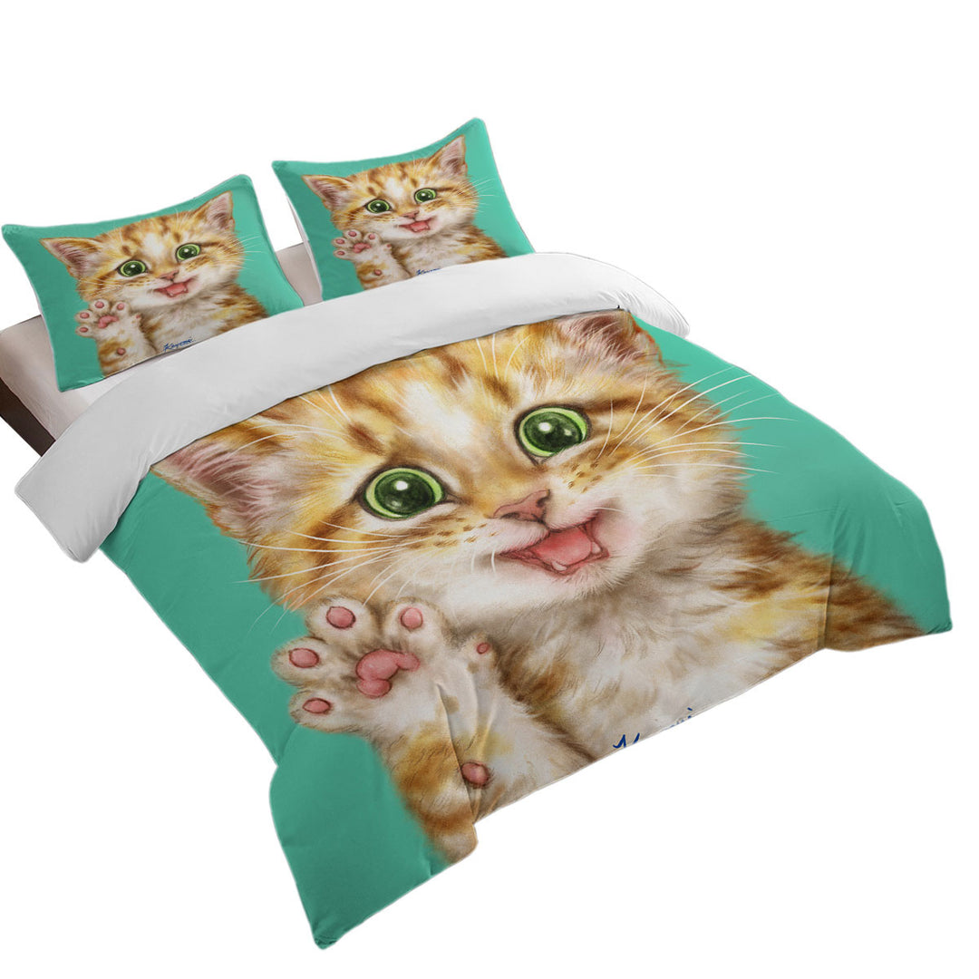 Cute Cats Art Shy Ginger Kitten Duvet Cover