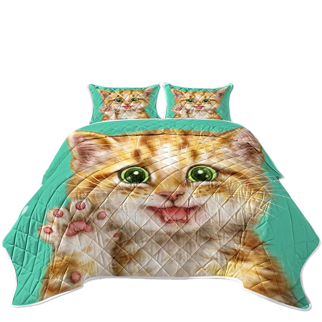 Cute Cats Art Shy Ginger Kitten King Size Quilt Sets