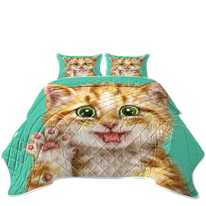 Cute Cats Art Shy Ginger Kitten King Size Quilt Sets