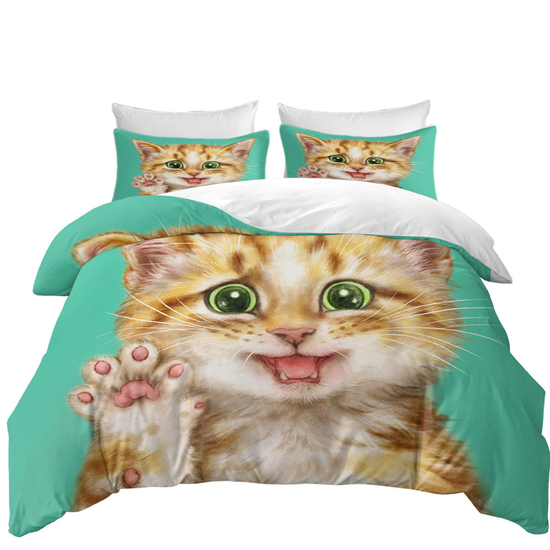 Cute Cats Art Shy Ginger Kitten Oversized King Duvet Cover