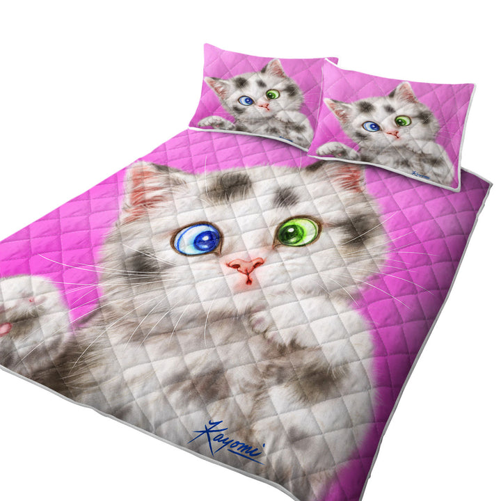Cute Cats Art Spotted Tabby White Kitten King Size Quilt Sets