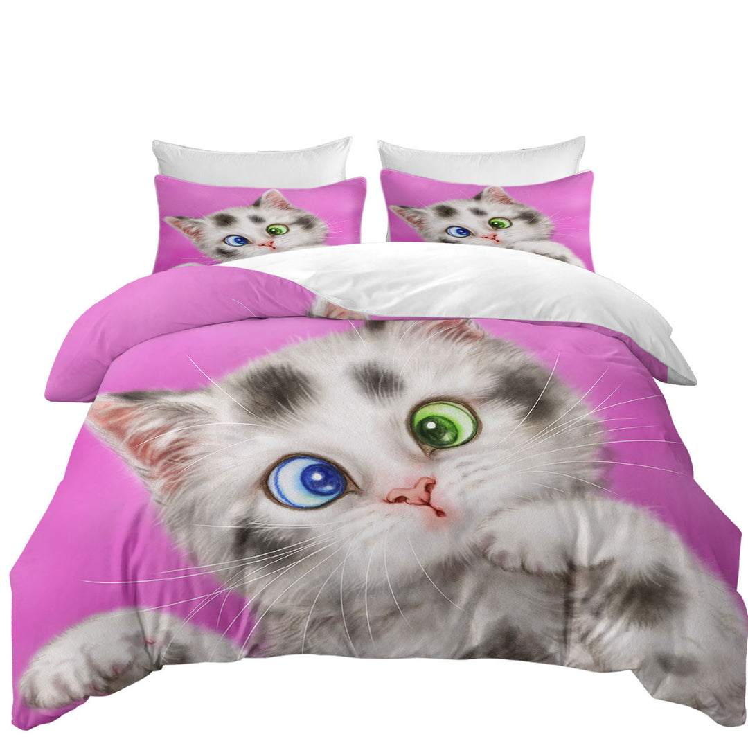 Cute Cats Art Spotted Tabby White Kitten Queen Size Duvet Cover
