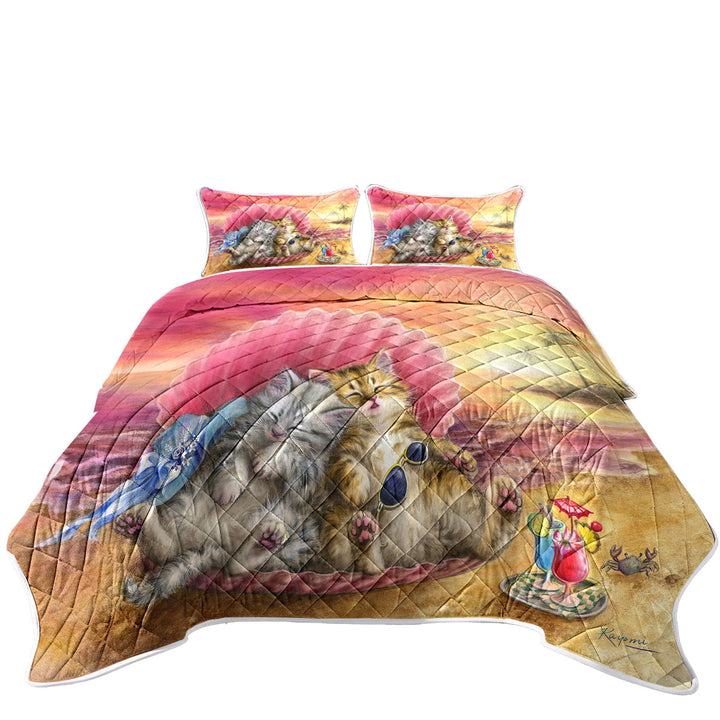 Cute Cats Designs Hawaiian Beach Sunset Kittens Coverlets