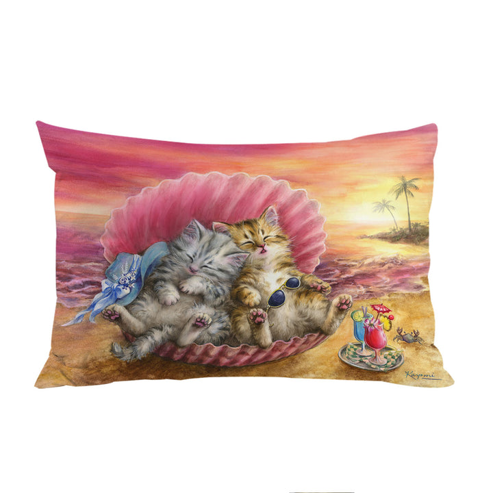 Cute Cats Designs Hawaiian Beach Sunset Kittens King Pillow Cases