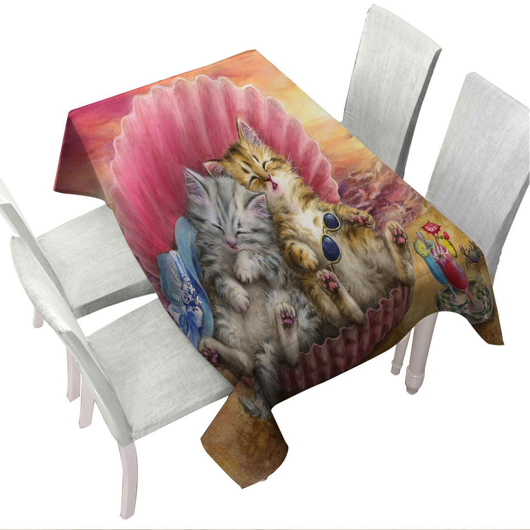 Cute Cats Designs Hawaiian Beach Sunset Kittens Tablecloths