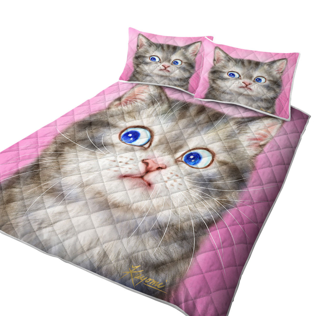 Cute Cats Designs for Kids Worried Kitten King Size Quilt