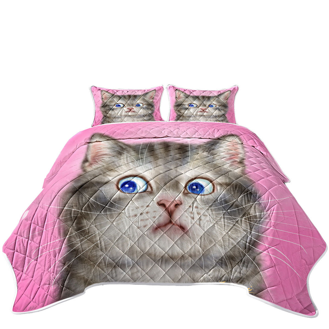 Cute Cats Designs for Kids Worried Kitten Quilts for sale