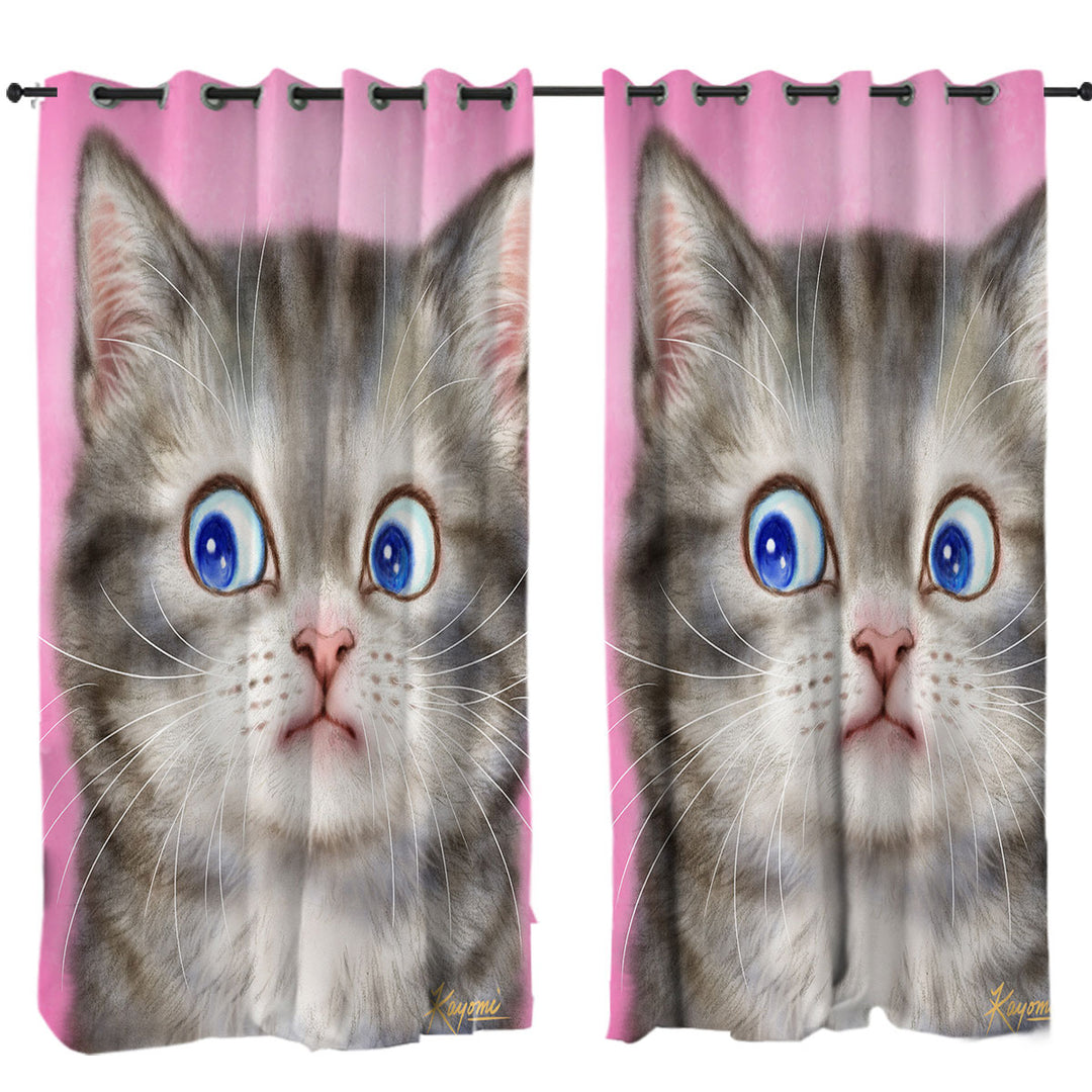 Cute Cats Designs for Kids Worried Kitten Window Curtains