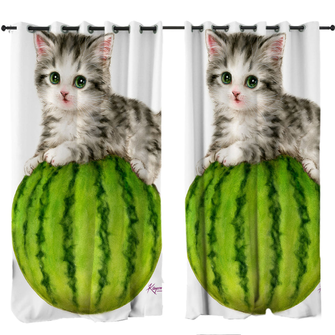 Cute Cats Drawing Watermelon Kitten Drapery