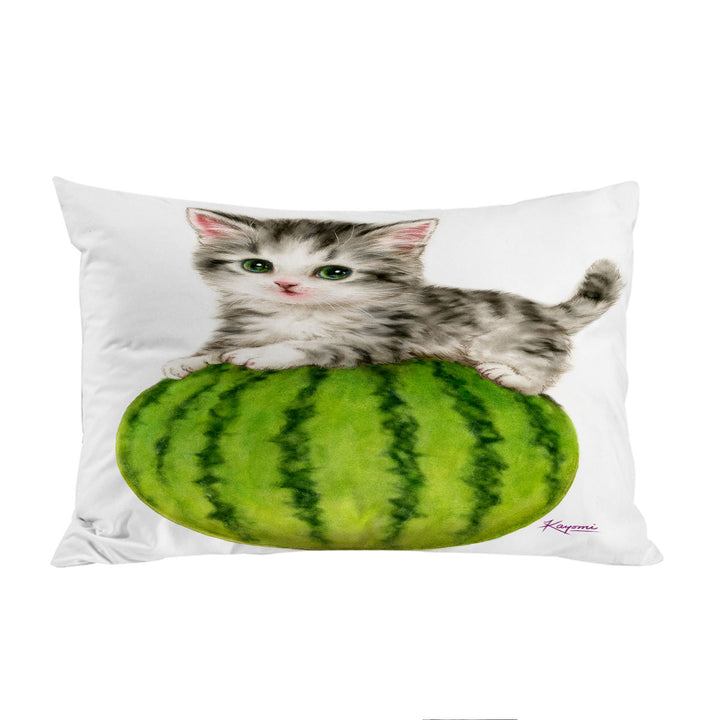 Cute Cats Drawing Watermelon Kitten Pillowcase
