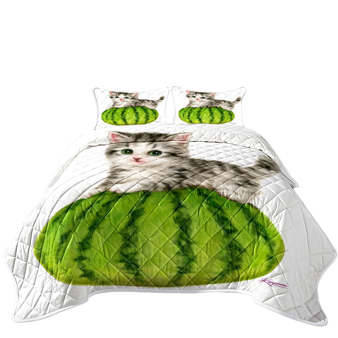 Cute Cats Drawing Watermelon Kitten Quilts