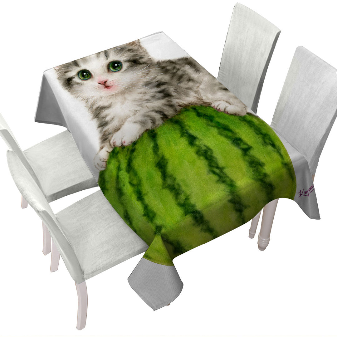 Cute Cats Drawing Watermelon Kitten Table Cover