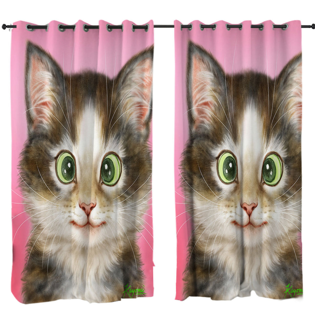 Cute Cats Drawings Sweet Black Brown Kitten Curtain