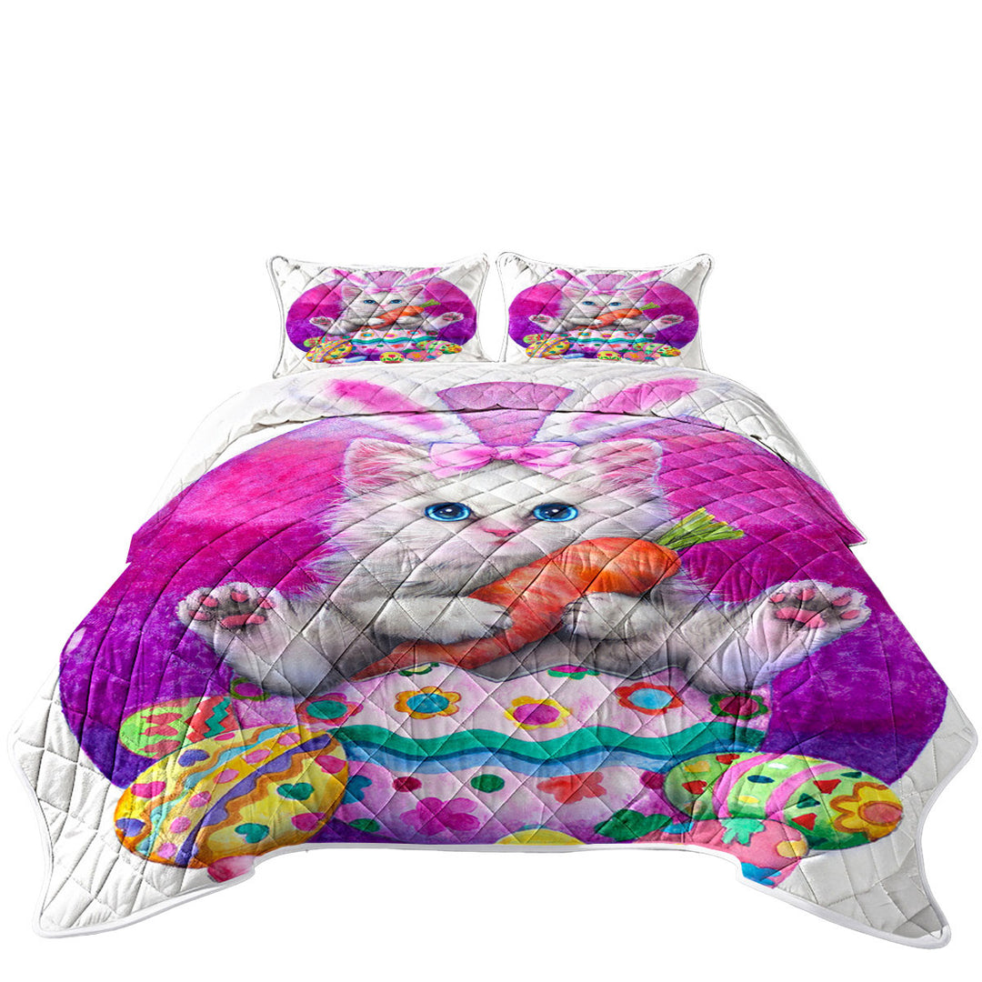 Cute Cats Easter Bunny Kitten Eating Carrot Coverlets