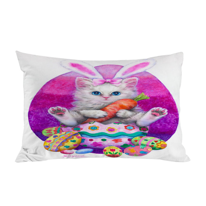 Cute Cats Easter Bunny Kitten Eating Carrot Pillowcase