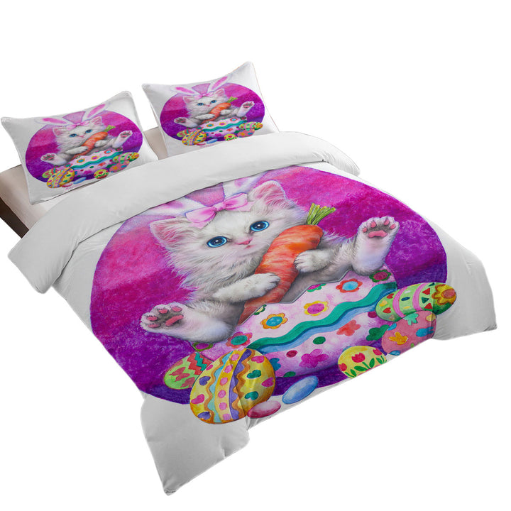 Cute Cats Easter Bunny Kitten Eating Carrot Queen Size Duvet Cover